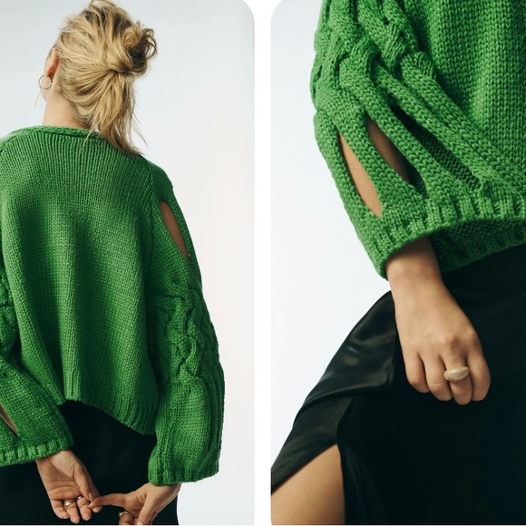 Anthropologie Braided Cardigan Sweater Cutout Sleeve Green One Size
NWT $140 - Picture 2 of 10